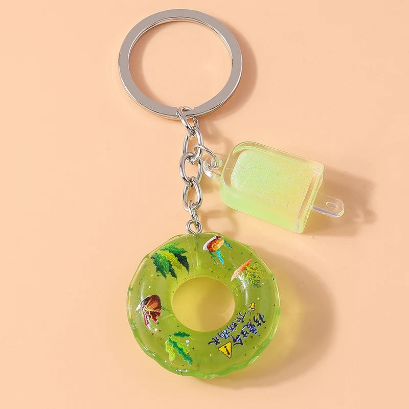 Fashion Candy Color Swim Ring & Popsicle Keychain – Fun Resin Summer Keyrings for Women & Men - Image 11
