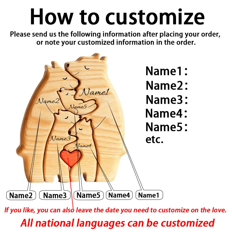 Art Wooden Bear Family Puzzle – Personalized Name Home Decor Gift - Image 6