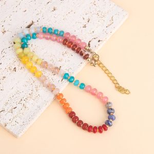 Colorful Rainbow Stone Beaded Choker – Summer Boho Beach Necklace for Women & Girls