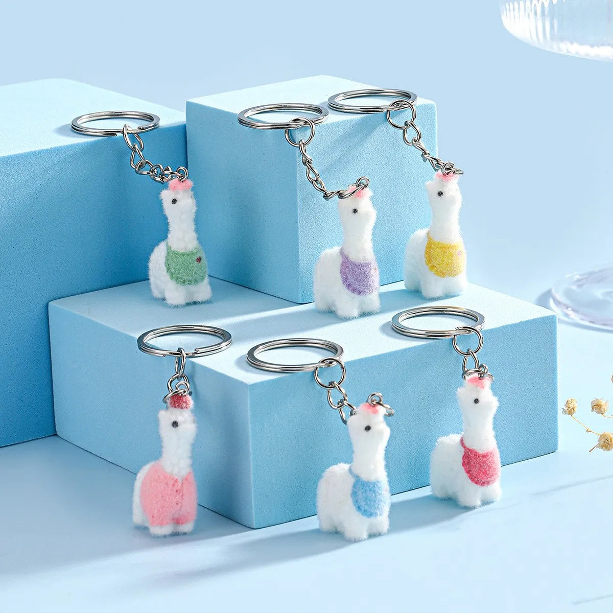 Cute Fuzzy Alpaca Charms Keychains – 3D Flocking Cartoon Animal Pendant for Bags & Gifts