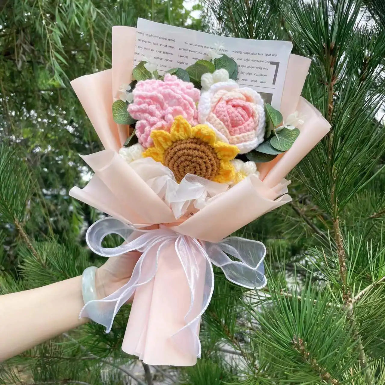 Finished Knitted Flowers Sunflowers Crochet Bouquet - Image 6