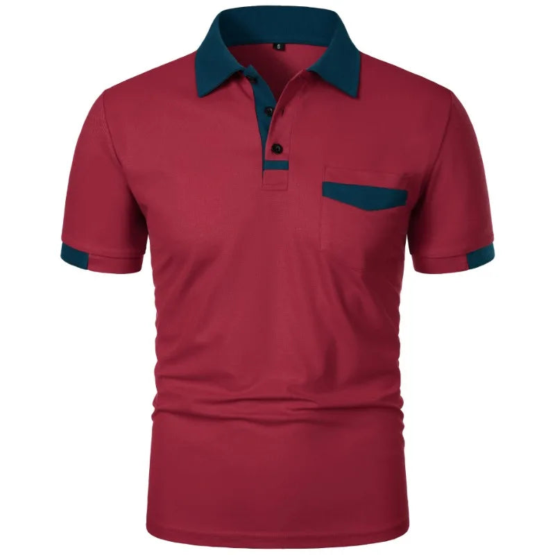 Men’s Solid Color Polo Shirt with Pocket – Lightweight Breathable Short Sleeve Tee - Image 10