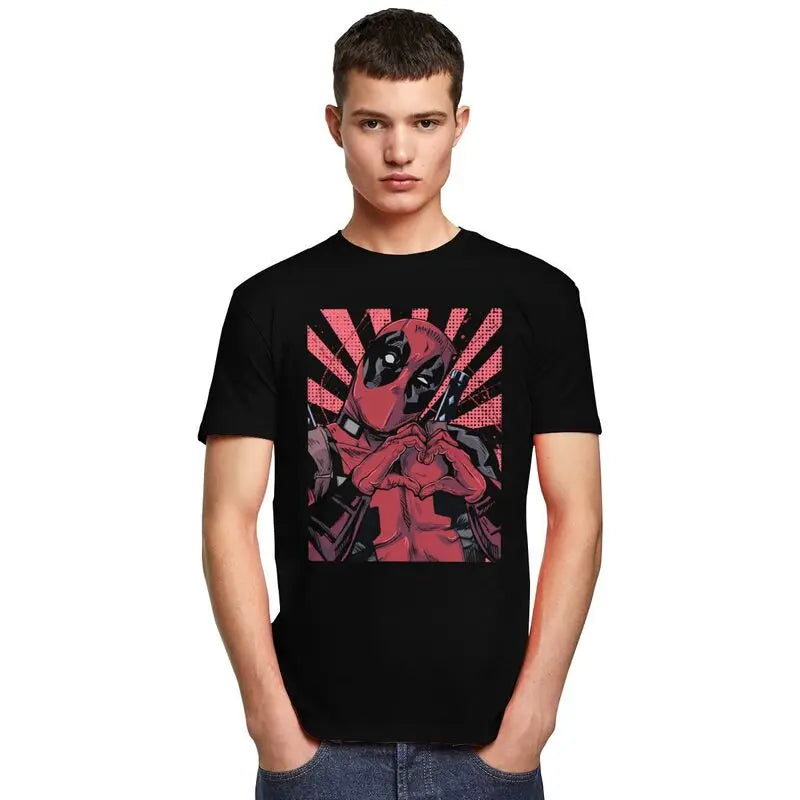 Cool Deadpool Heart Hands T-Shirt – Men’s Short Sleeve Cotton Tee - Image 5