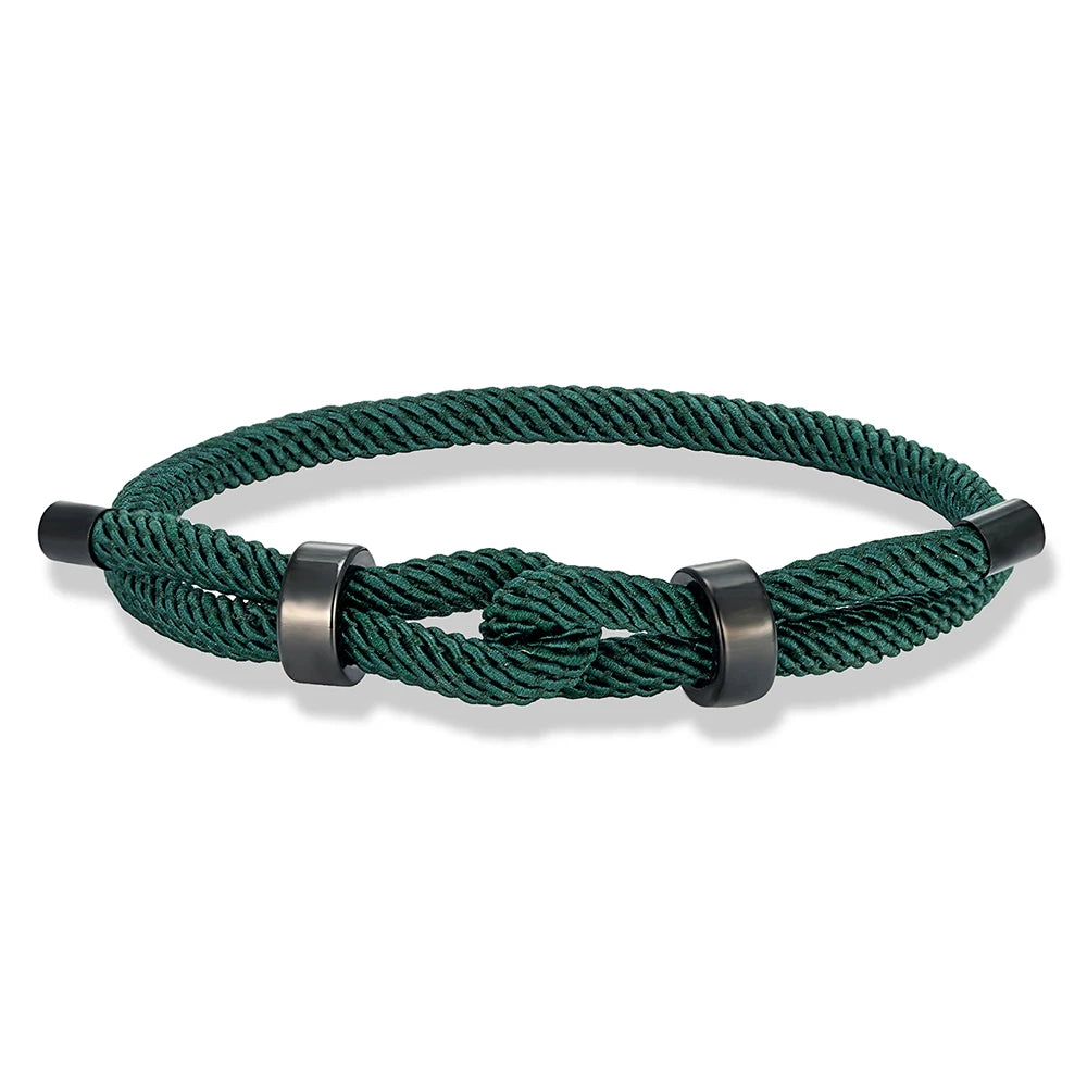 MKENDN Adjustable Knot Rope Bracelet – Black Stainless Steel Charm Bangle for Men - Image 17