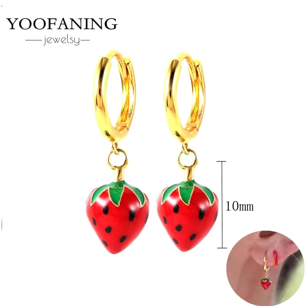 925 Sterling Silver Red Series Hoop Earrings – Red Zircon Love, Strawberry & Starfish Design - Image 15