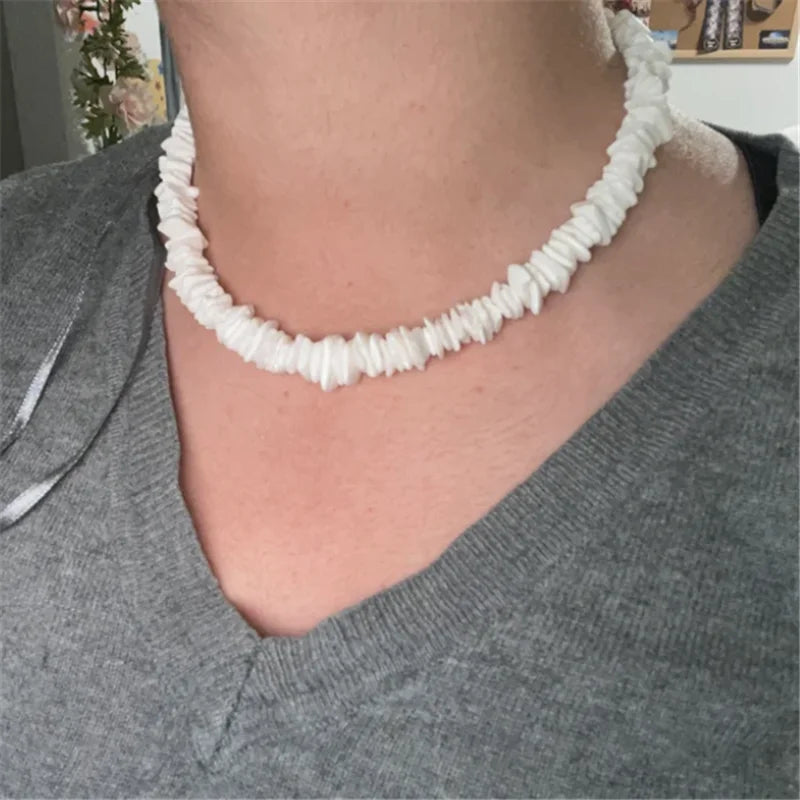 Square White Puka Shell Necklace – Surfer Choker Beach Style for Men & Women - Image 3