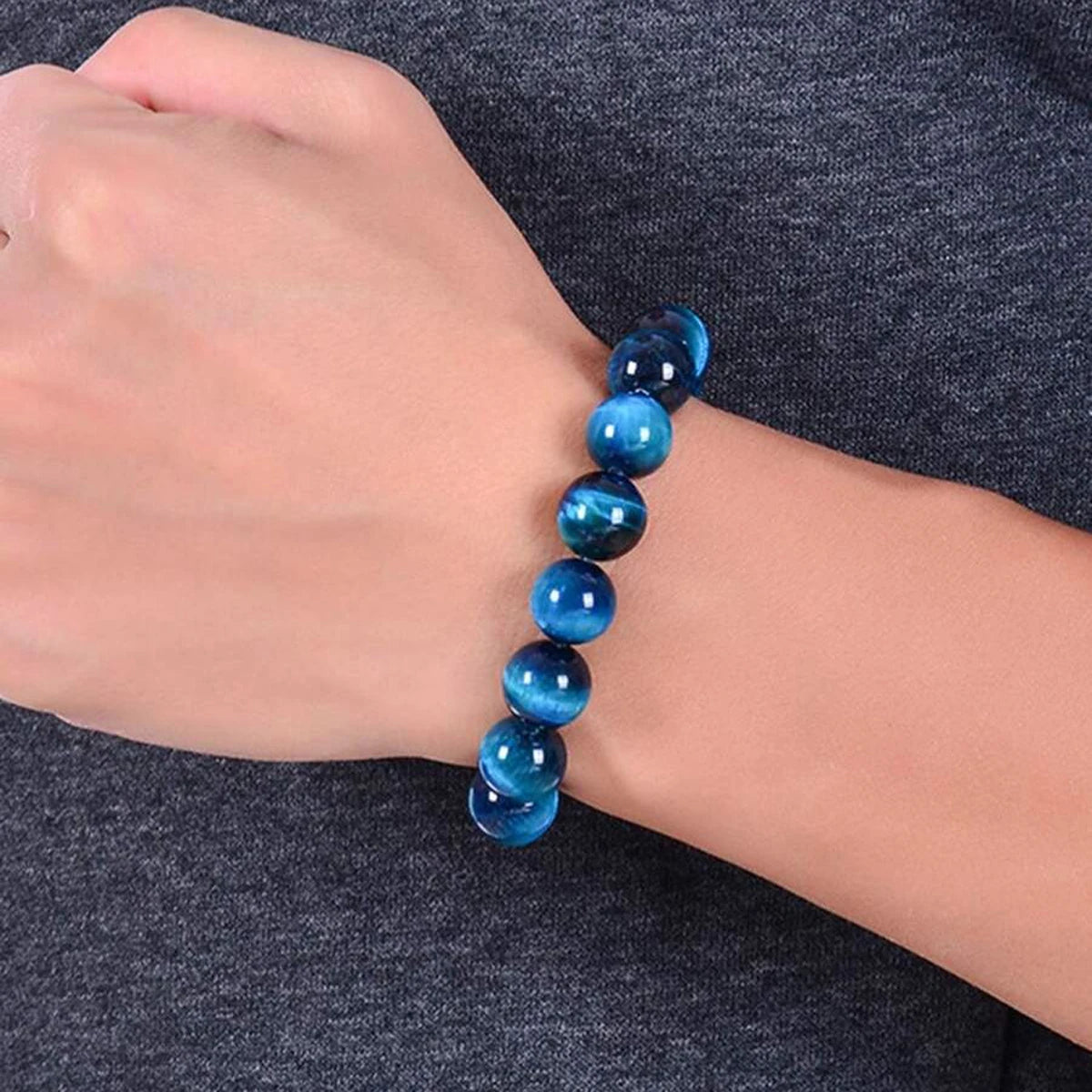 Minimalist Blue Tiger Eye Stone Beaded Bracelet - Image 3