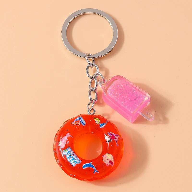 Fashion Candy Color Swim Ring & Popsicle Keychain – Fun Resin Summer Keyrings for Women & Men - Image 7