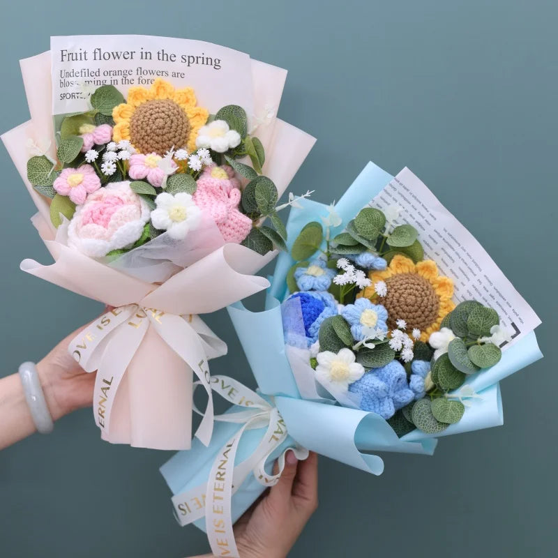 Finished Knitted Flowers – Sunflower Crochet Bouquet for Gifts & Decor - Image 4