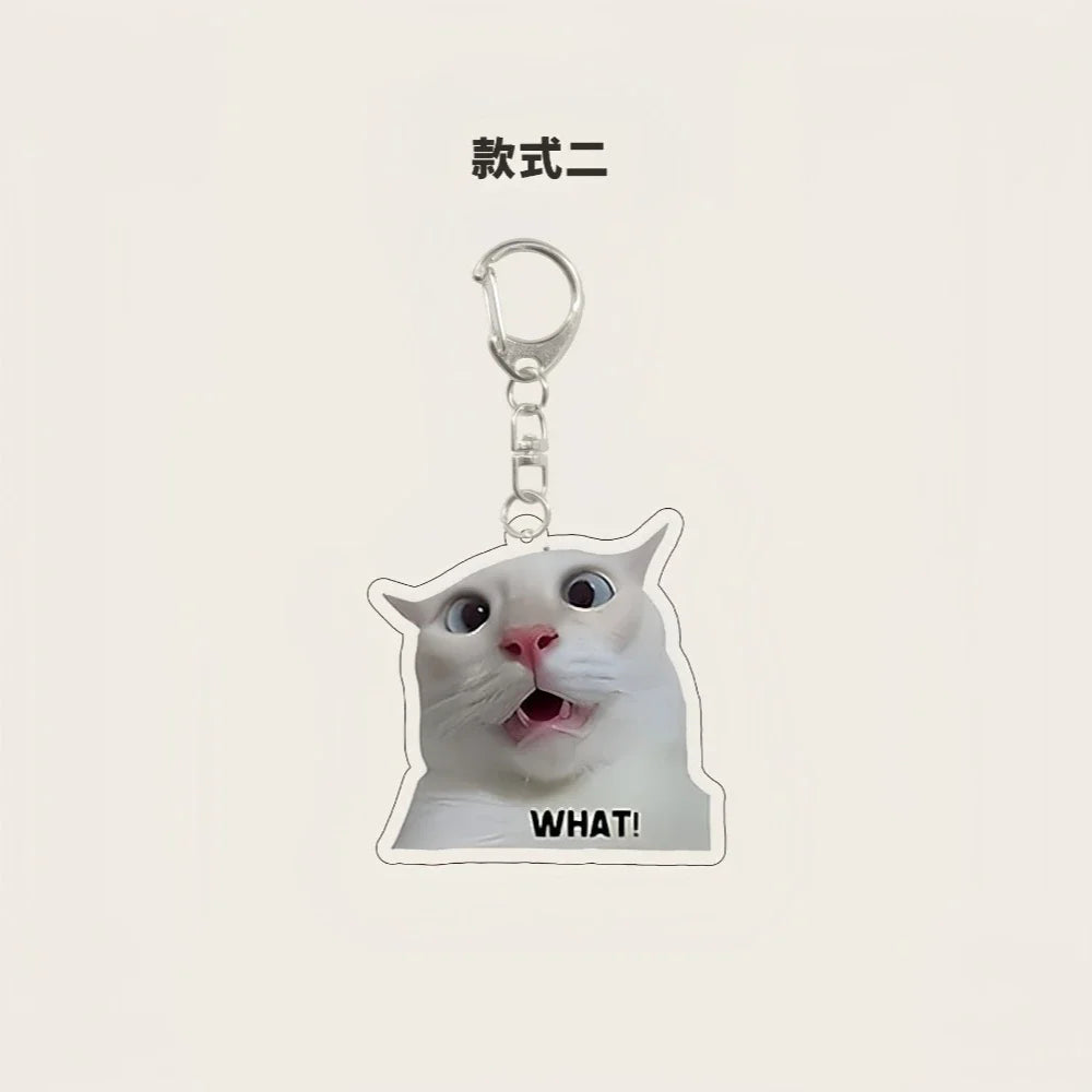 Funny Rambling Goat & Huh Cat Meme Keychain – Screaming Confused Cat Pendant Gift - Image 9