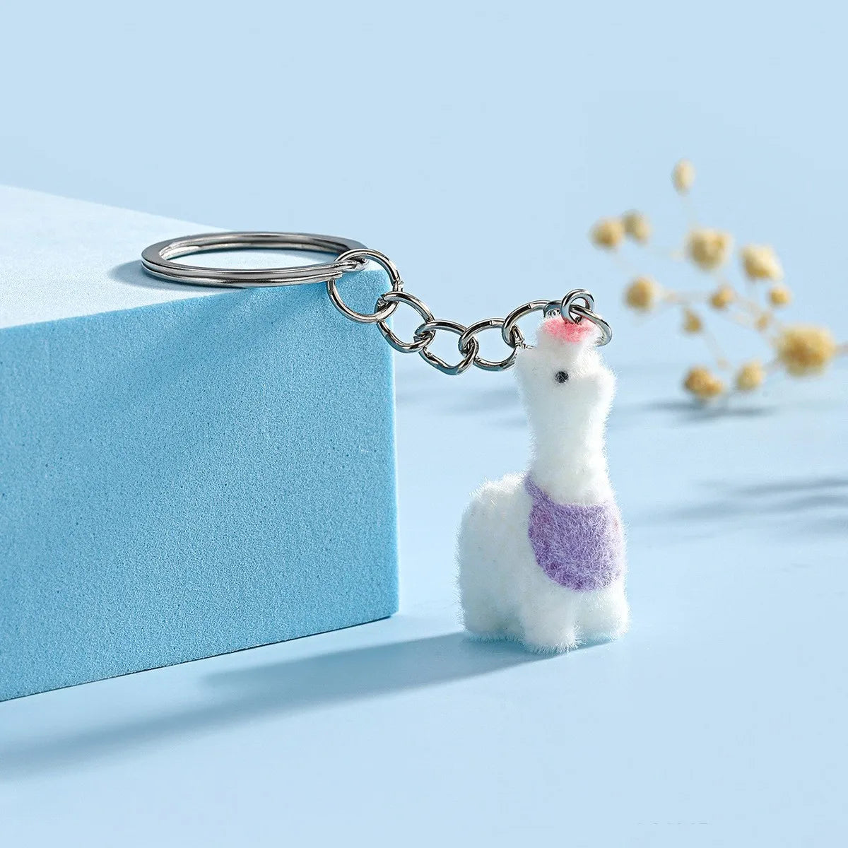 Cute Fuzzy Alpaca Charms Keychains – 3D Flocking Cartoon Animal Pendant for Bags & Gifts - Image 12