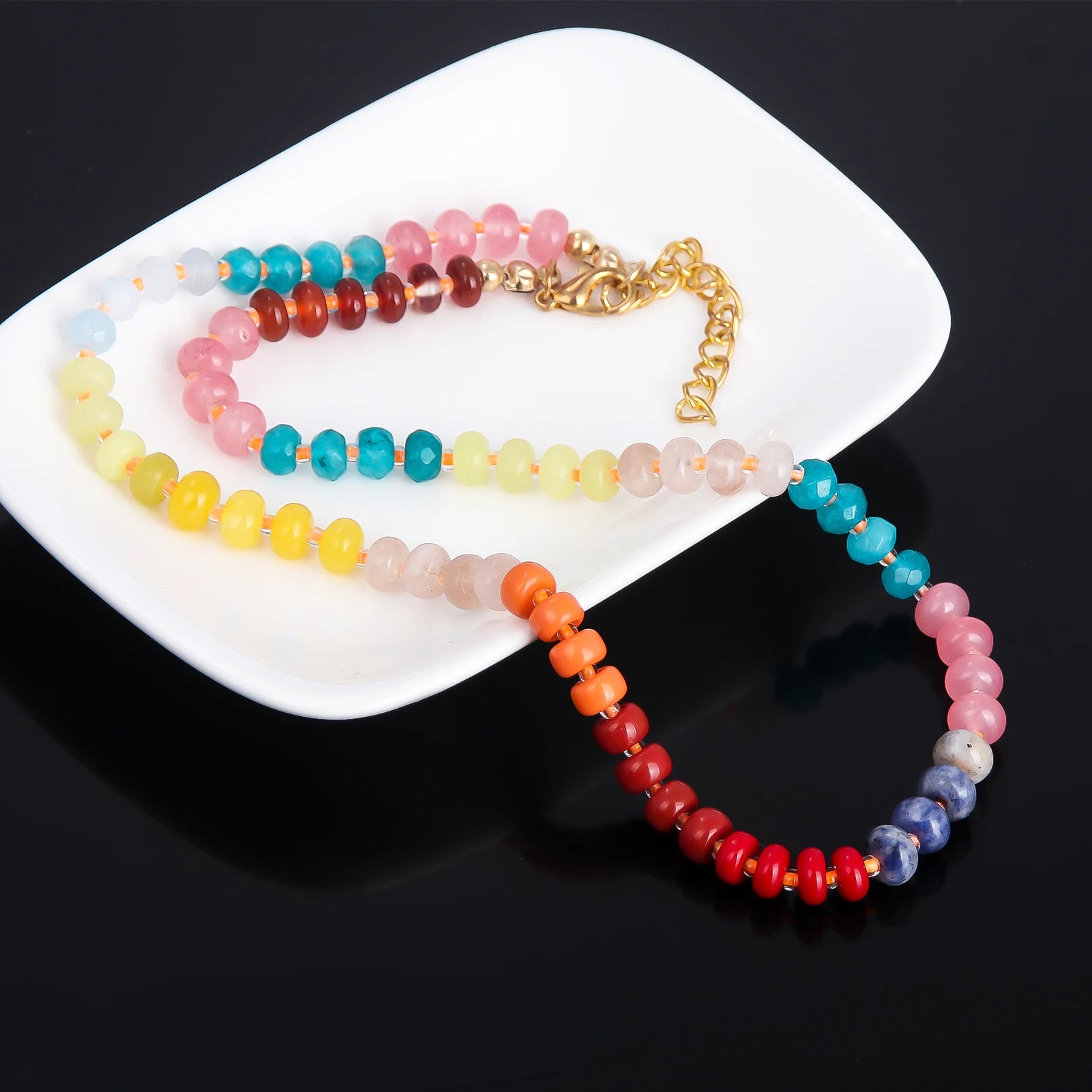 Colorful Rainbow Stone Beaded Choker – Summer Boho Beach Necklace for Women & Girls - Image 5