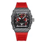 Sport Red Rubber Quartz Watch – Tonneau-Style Men's Fashion Wristwatch