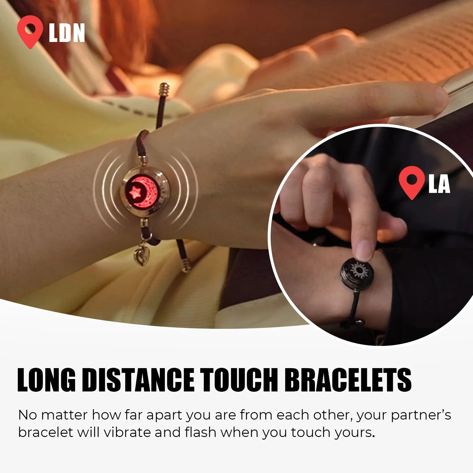 TOTWOO Long Distance Touch Bracelets for Couples – Smart Light & Vibration Love Jewelry Gift - Image 3
