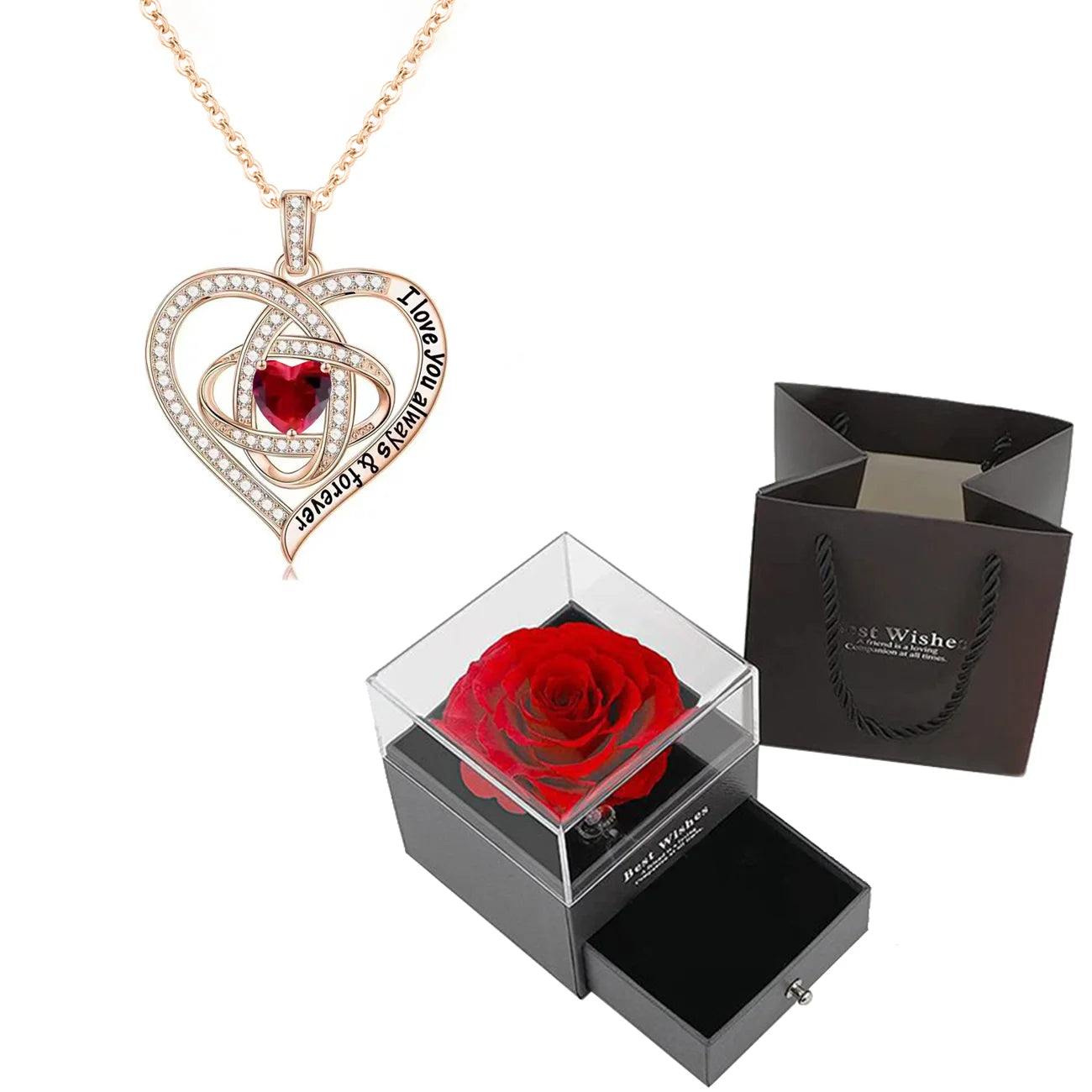 Luxury Red Zircon Pendant Necklace with Rose Flower Gift Box - Image 9