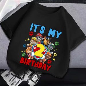 Paw Patrol Birthday T-Shirt – Cute Cotton Summer Pullover for Kids with Chase & Skye Print