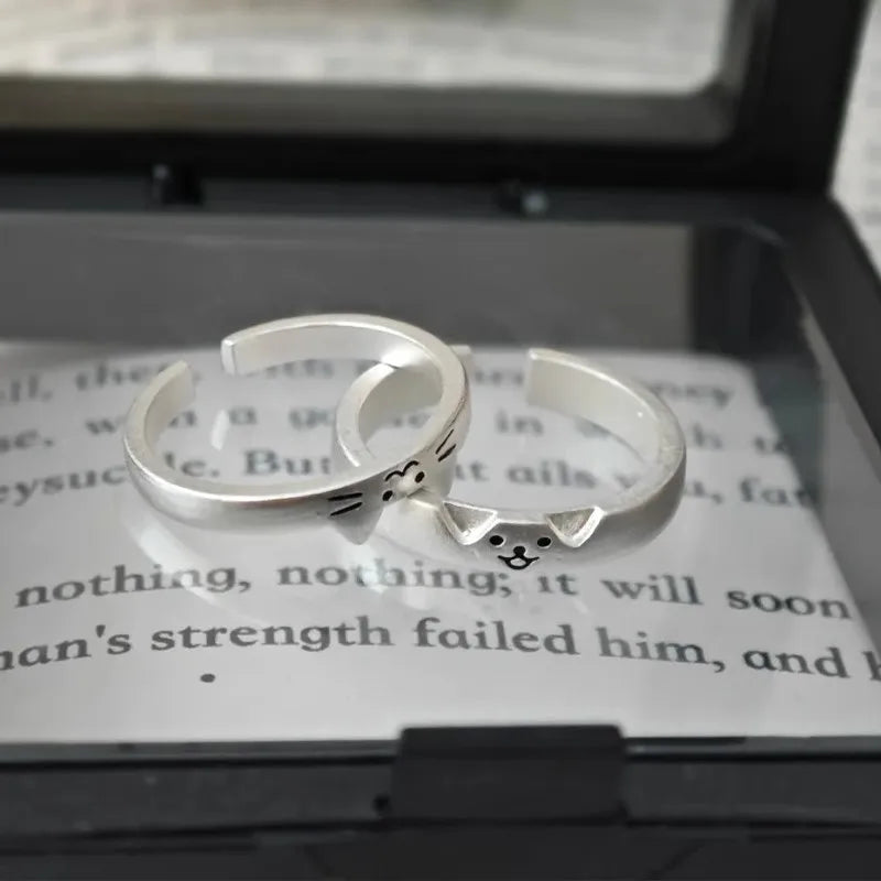 Cute Cat & Dog Animal Couple Rings - Image 2