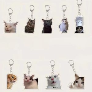 Funny Rambling Goat & Huh Cat Meme Keychain – Screaming Confused Cat Pendant Gift