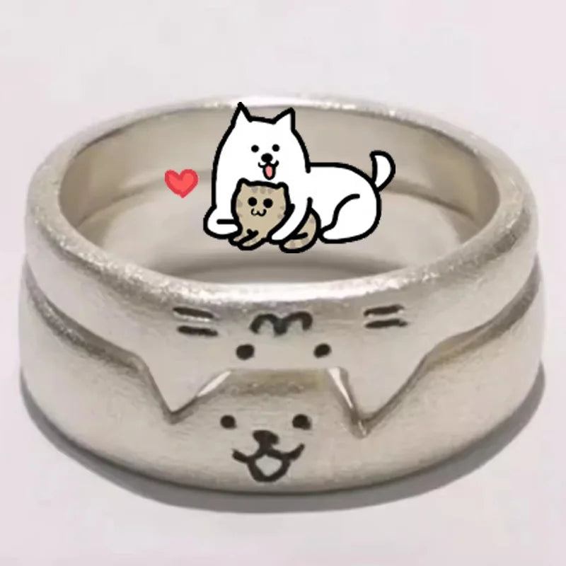 Cute Cat & Dog Animal Couple Rings - Image 6