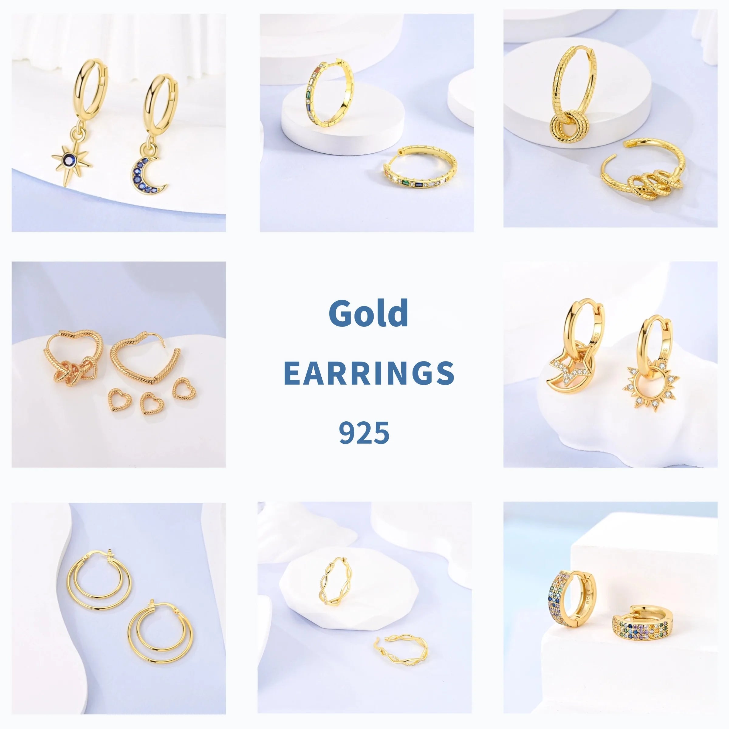 Rose Gold Star & Moon Hoop Earrings – 925 Sterling Silver Dangle Jewelry for Women - Image 5